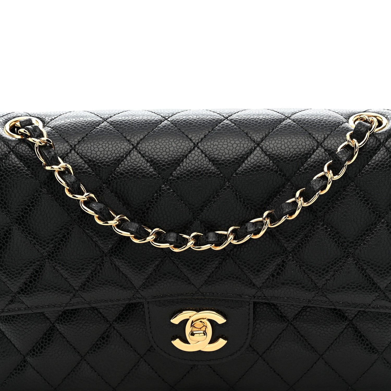 Caviar Quilted Medium Double Flap Black