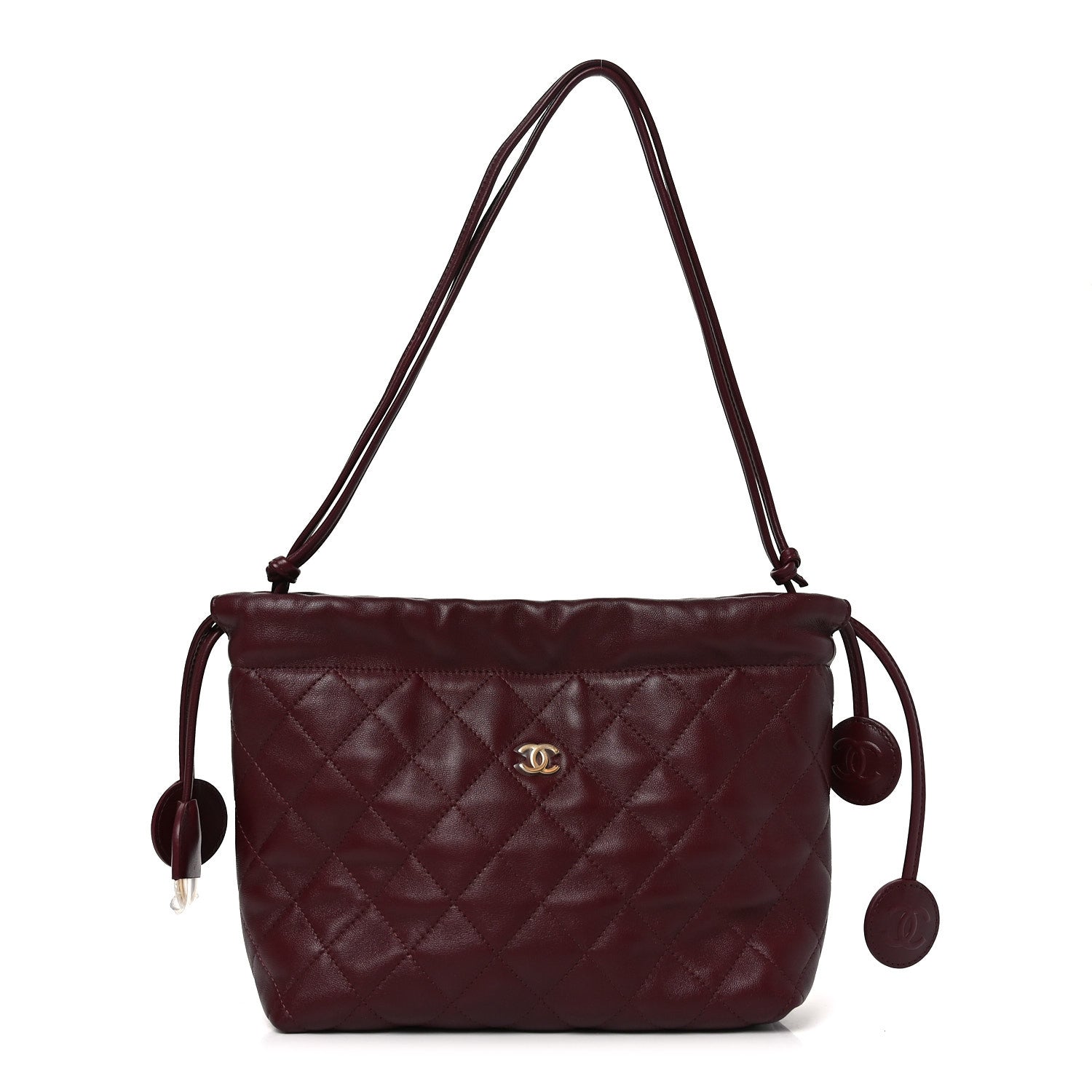 Shiny Calfskin Quilted Clutch With Strap Dark Burgundy