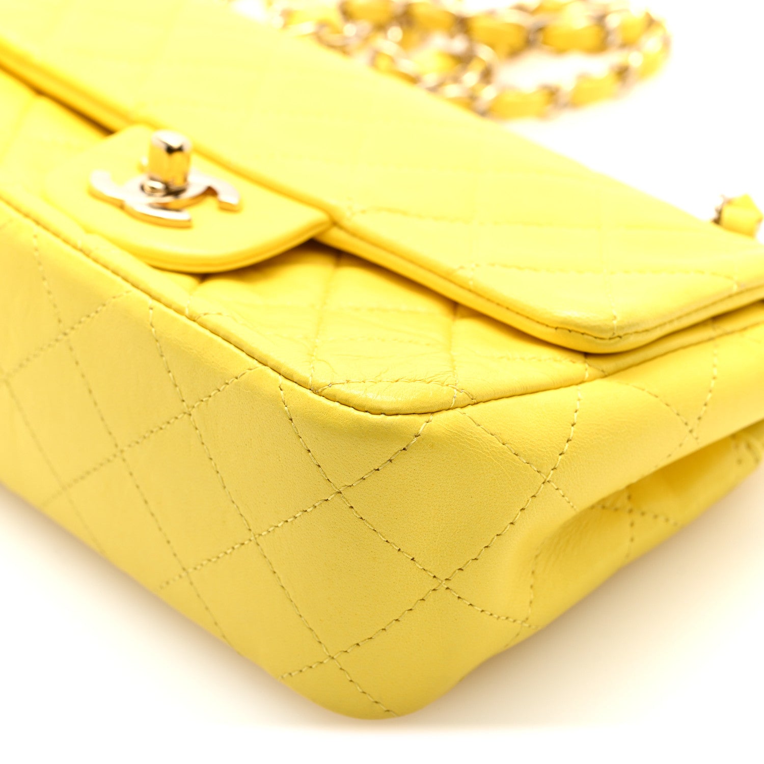 Lambskin Quilted Mini Rectangular Flap Yellow
