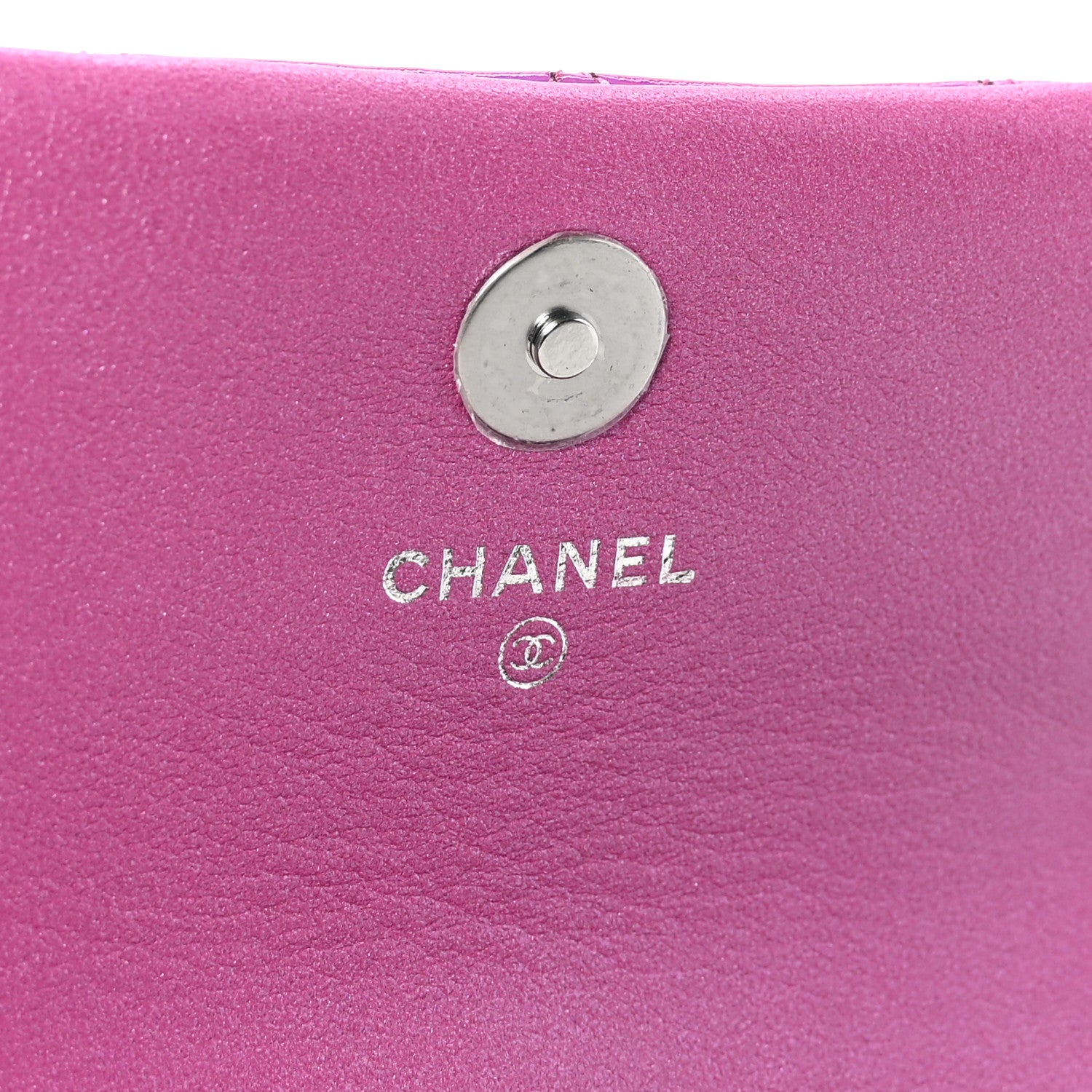 Iridescent Mirror Goatskin Hook Card Holder Fuchsia