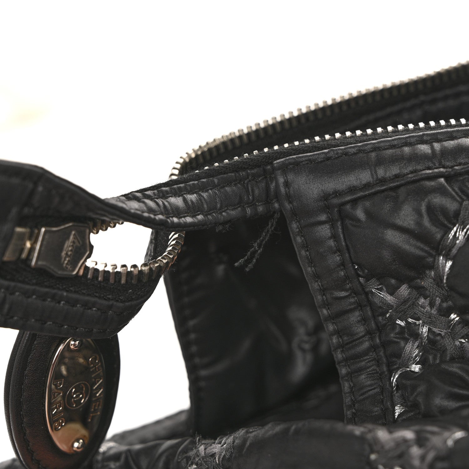 Nylon Quilted Tweed Stitch Bubble Tote Black