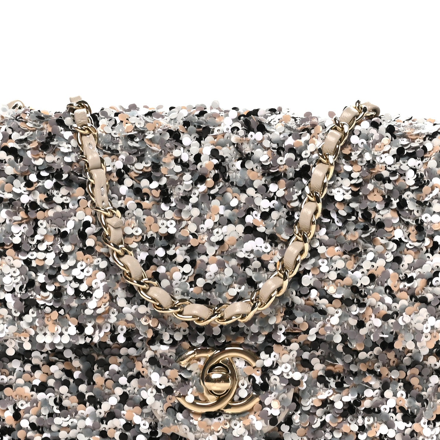 Sequin Quilted Small Single Flap Grey Black White Pearly White