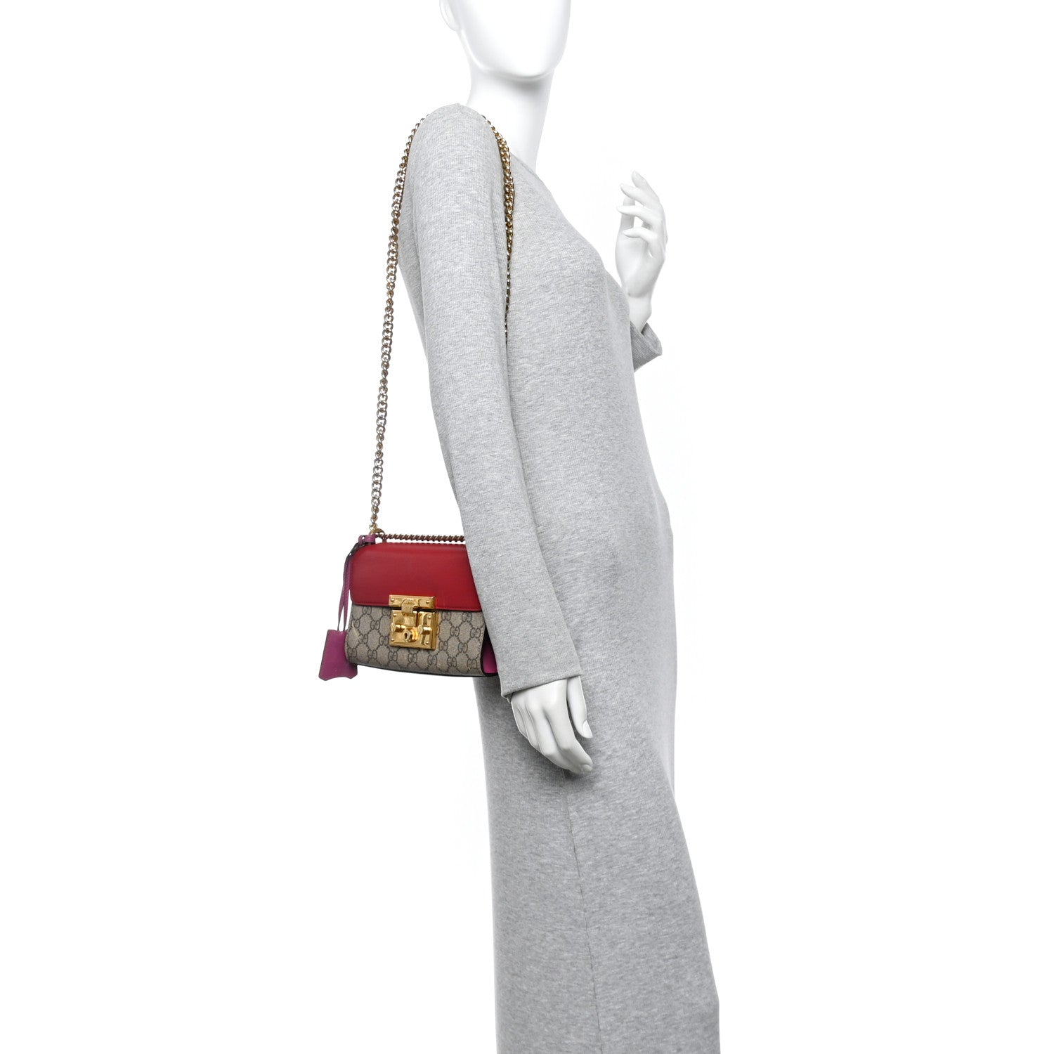 GG Supreme Monogram Calfskin Small Padlock Shoulder Bag Beige Hibiscus Red New Rosette