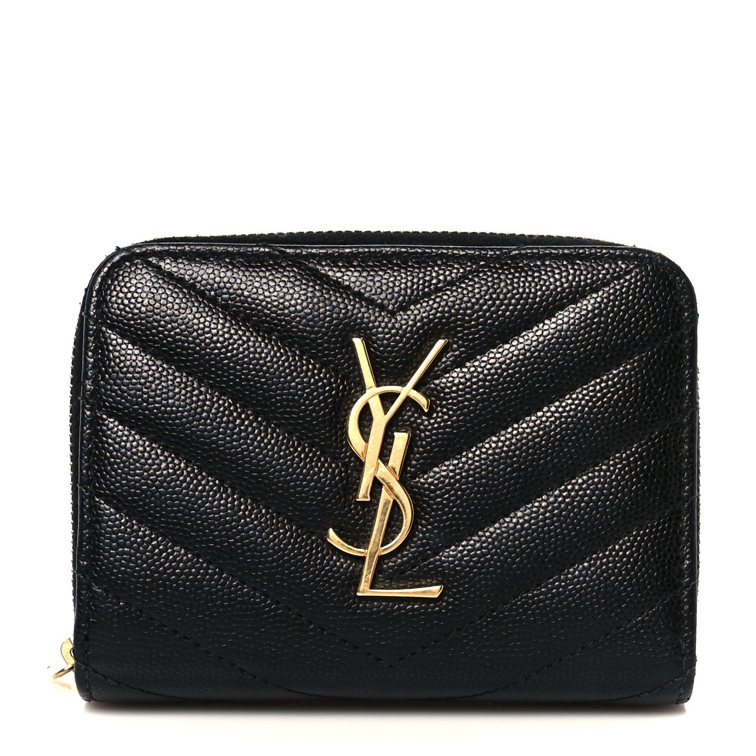 Grain De Poudre Matelasse Chevron Monogram Compact Zip Around Wallet Black