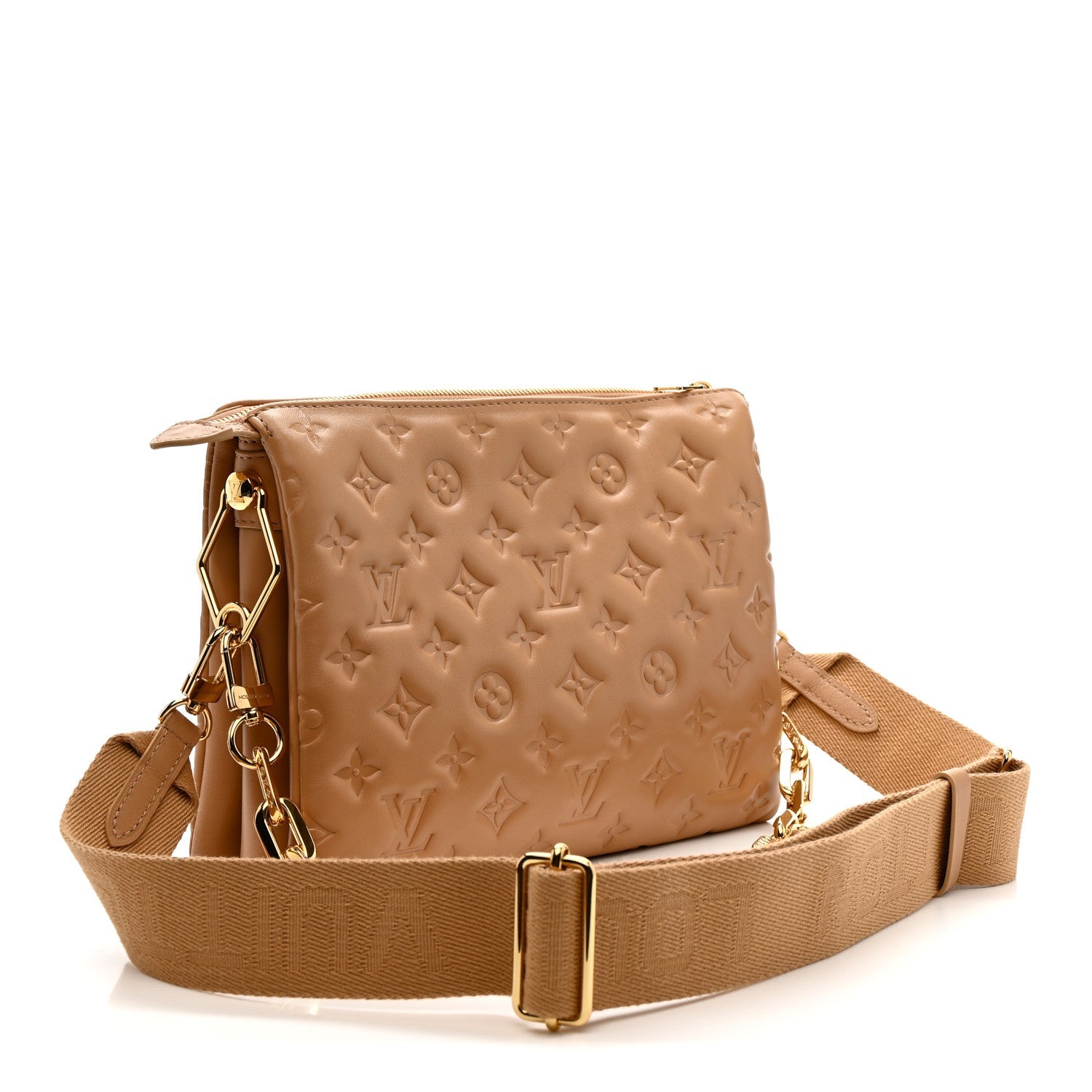 Lambskin Embossed Monogram Coussin PM Camel
