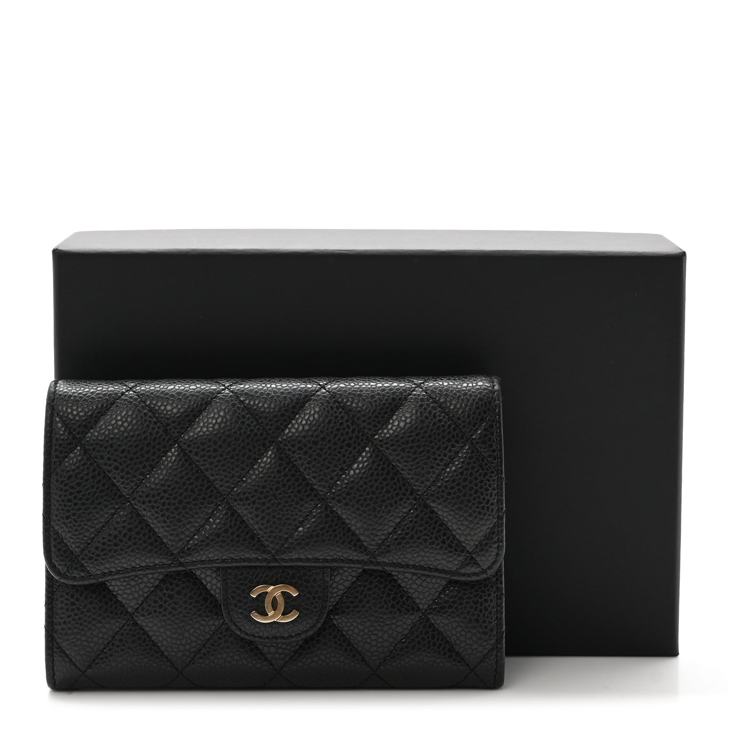 Caviar Quilted Small Flap Wallet Black