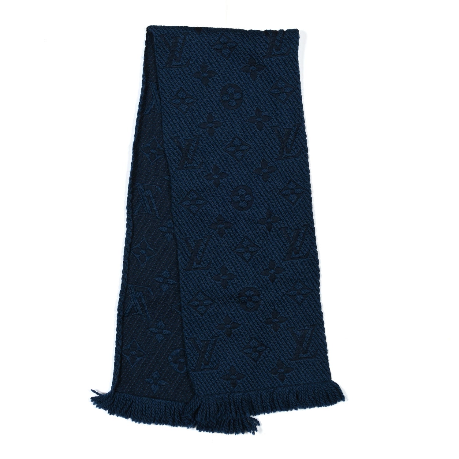 Wool Silk Logomania Scarf Denim Dark