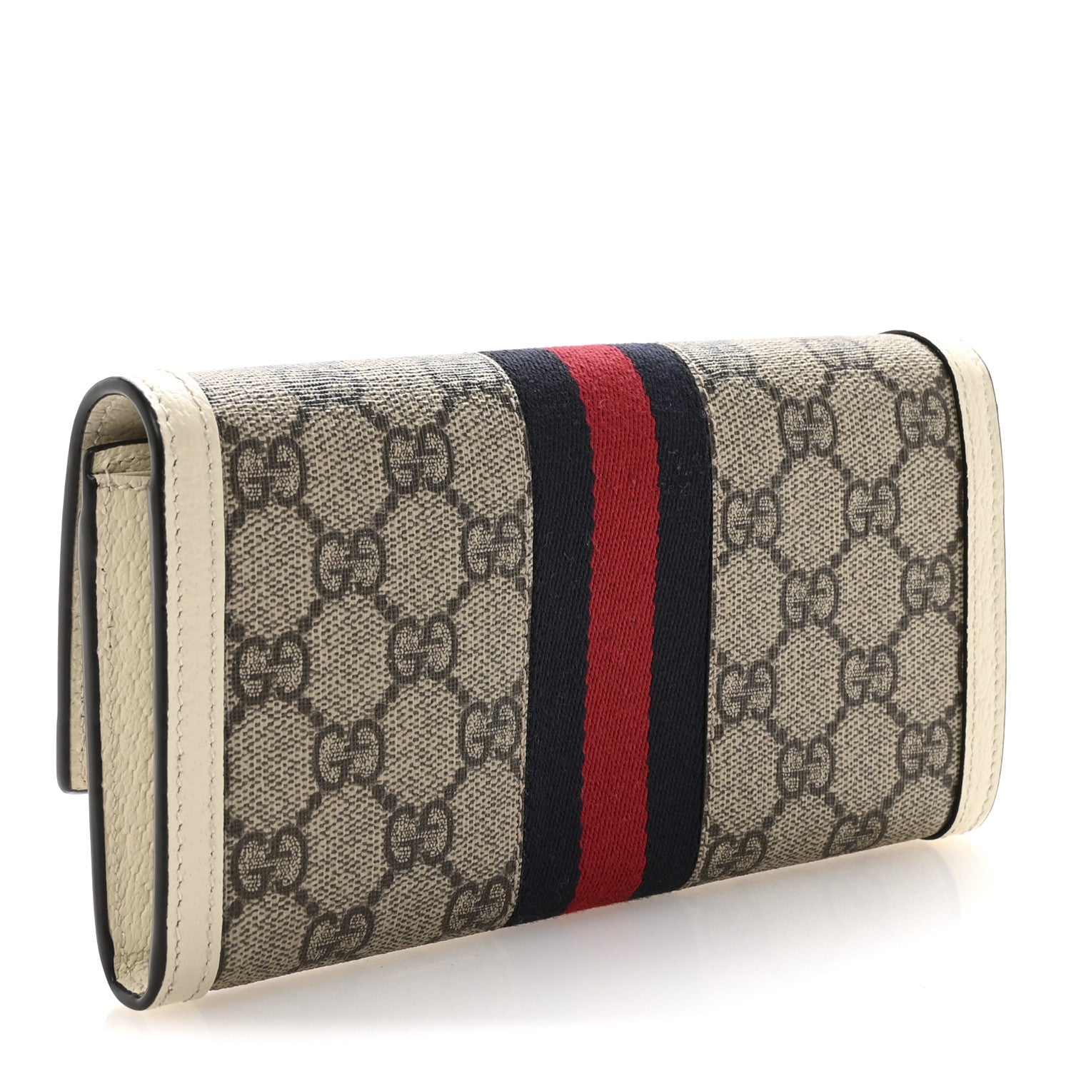 GG Supreme Monogram Textured Calfskin Web Ophidia Continental Wallet Beige White