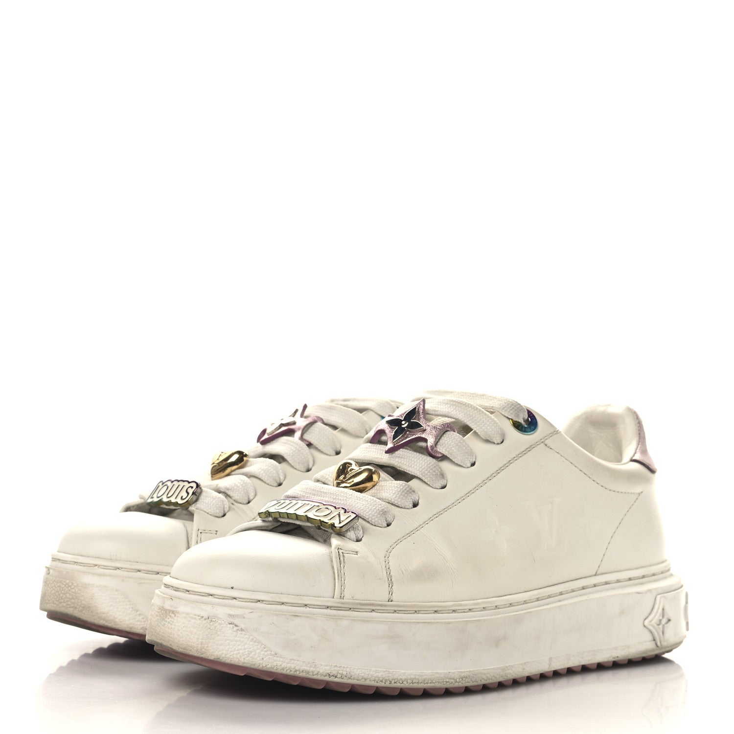 Lambskin Embossed Monogram Time Out Sneakers 37 White Pink