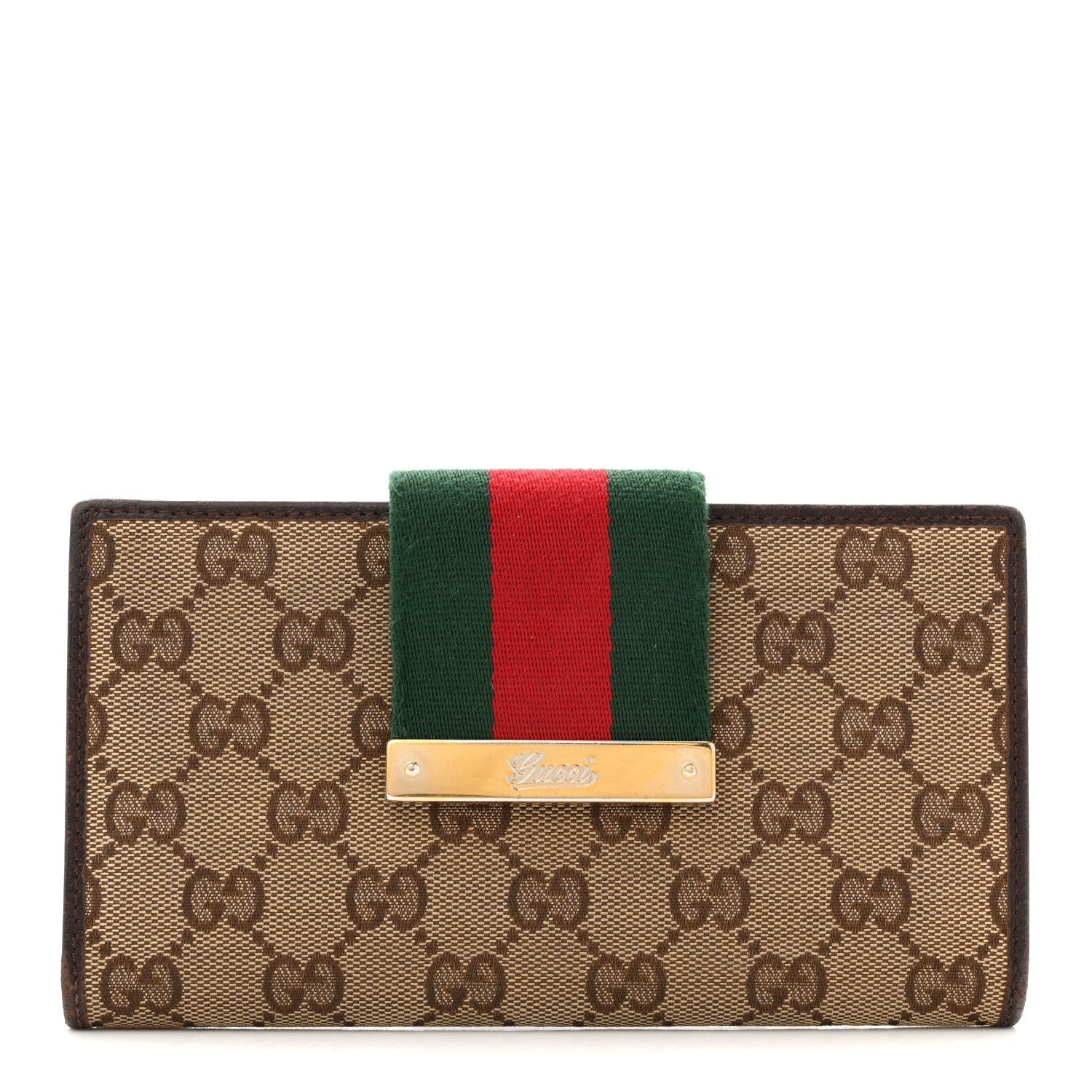Monogram Calfskin Ladies Web Continental Wallet Beige Ebony Cocoa