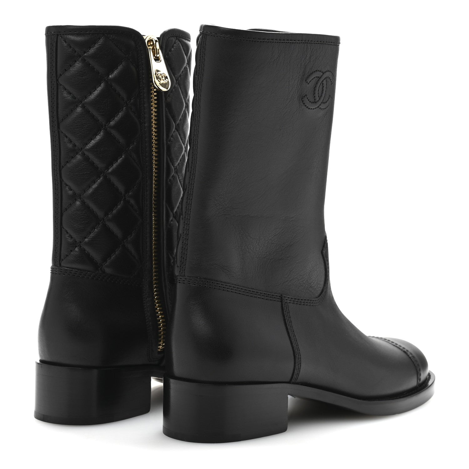 Calfskin Quilted CC Boots 38.5 Black