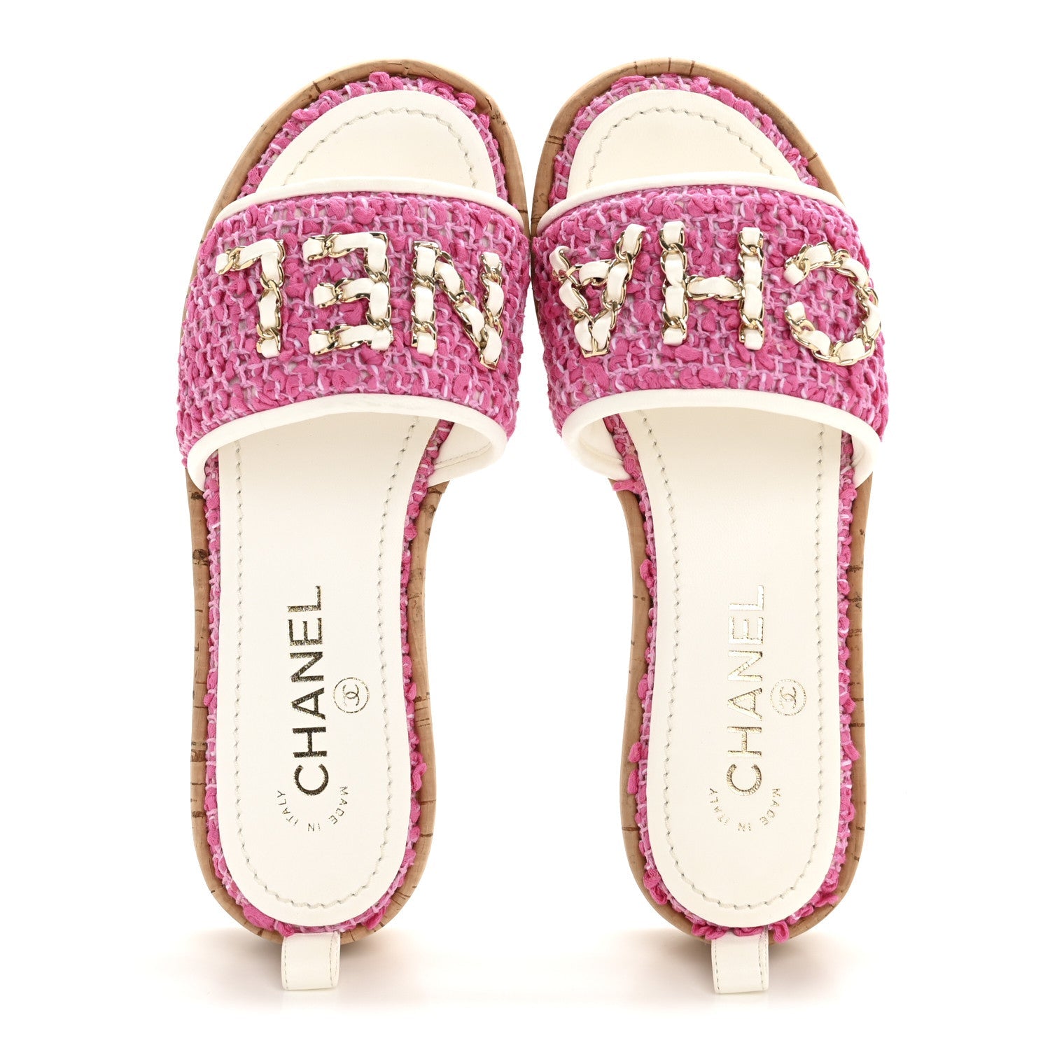 Tweed Cork Mule Sandal 36 Pink White