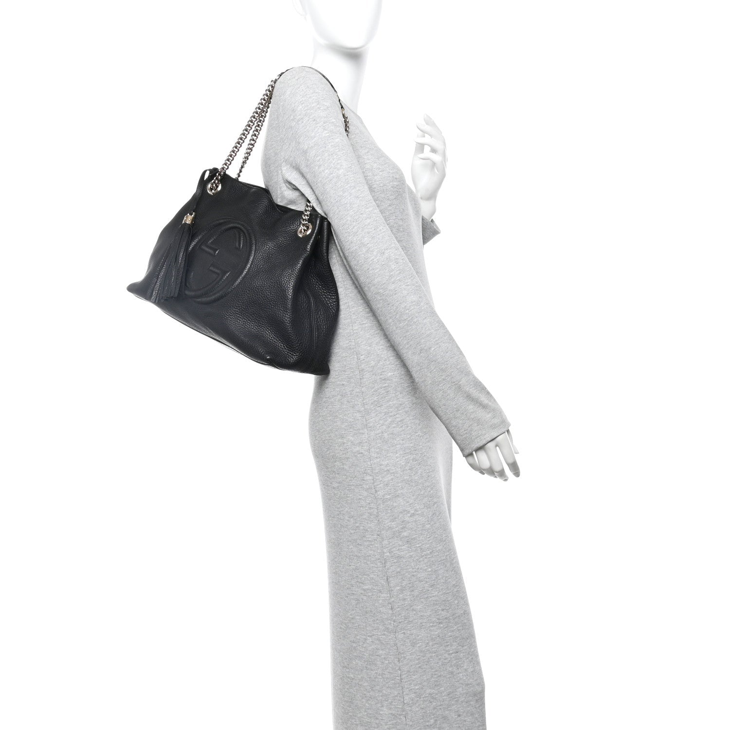 Pebbled Calfskin Medium Soho Chain Shoulder Bag Black