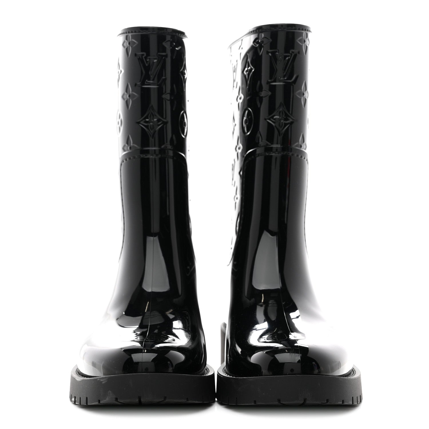 Rubber Embossed Monogram Drops Flat Half Boots 37 Black