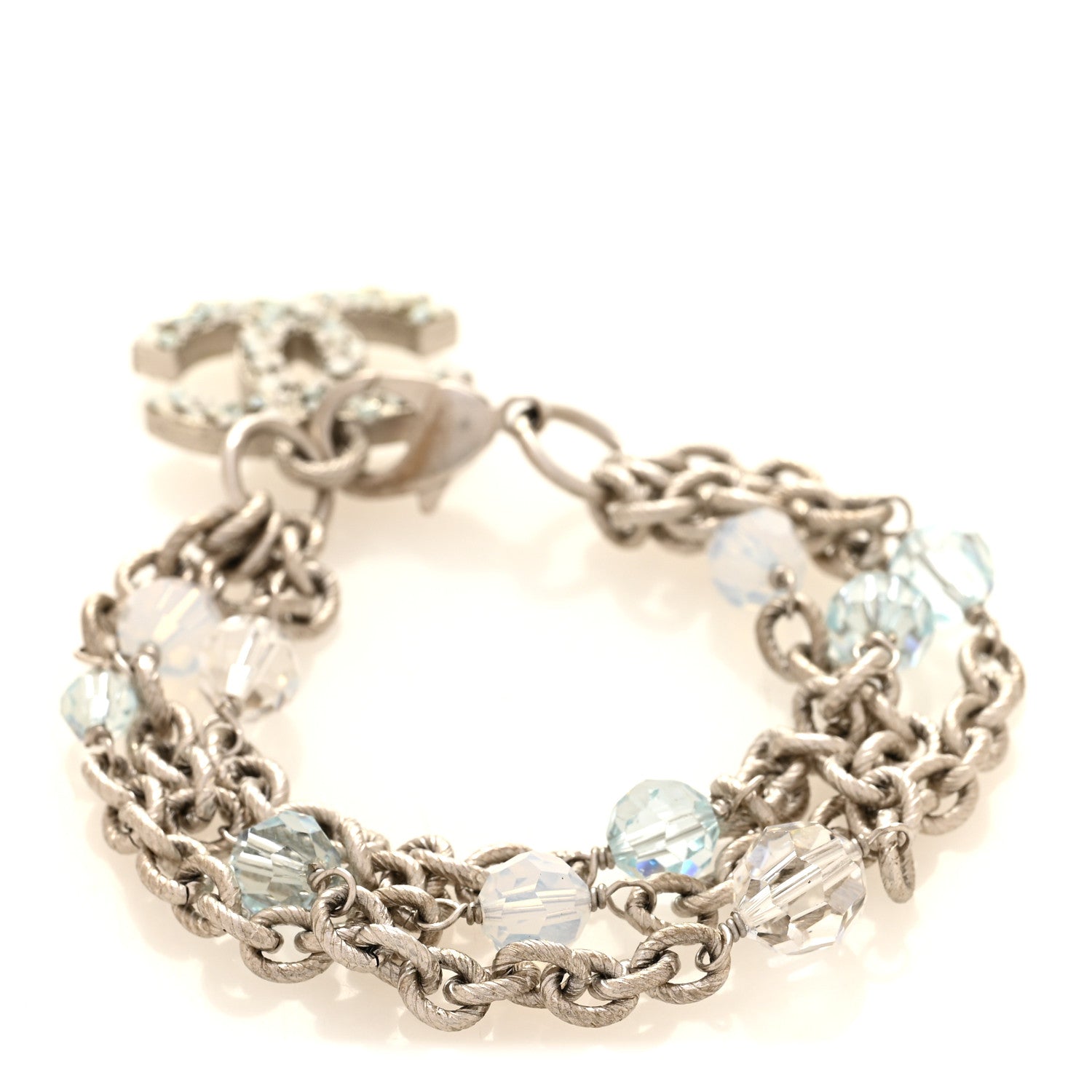 Metal Bead Crystal CC Charm Bracelet Silver
