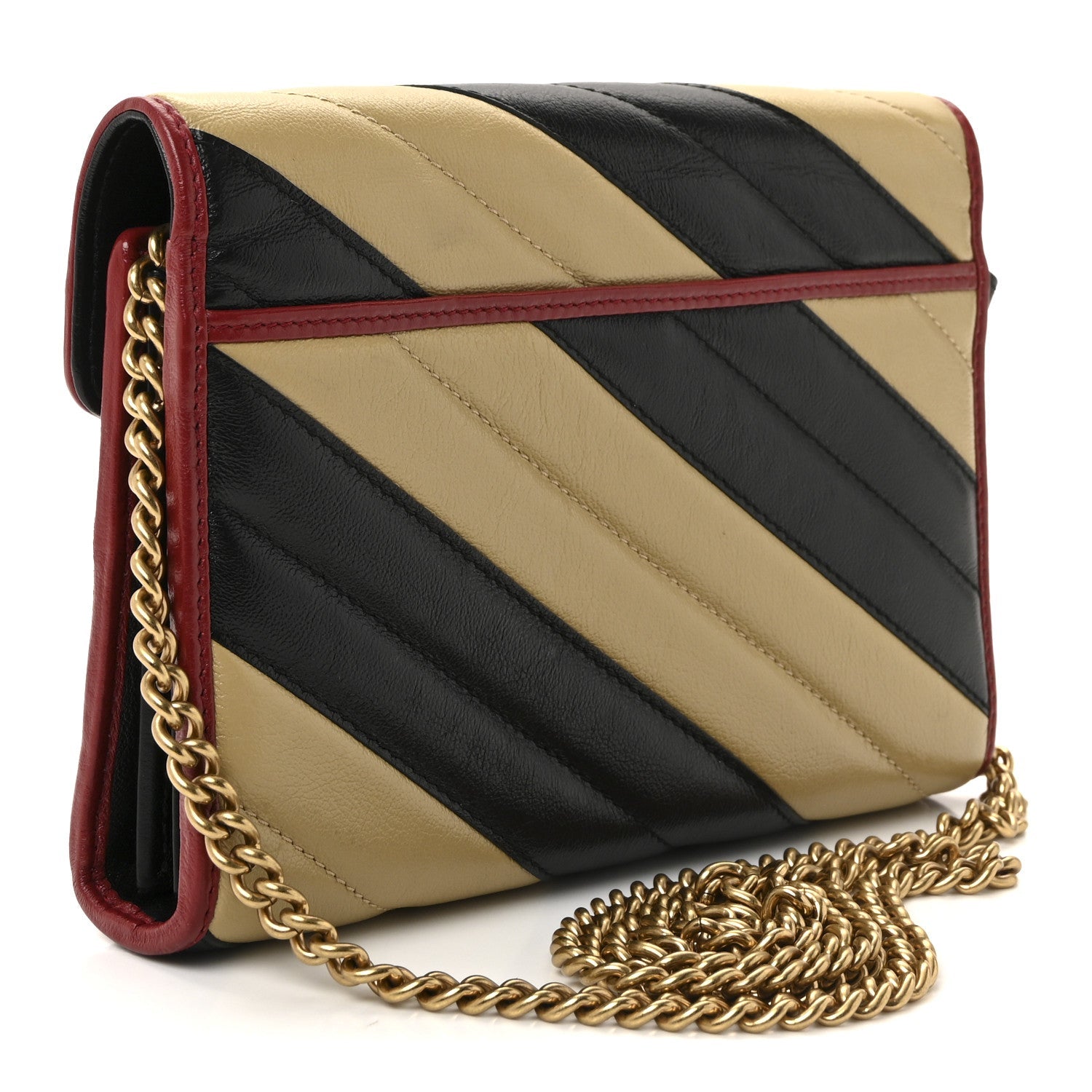 Azalea Calfskin Matelasse Diagonal Patchwork Torchon GG Marmont Chain Wallet Black Beige Romantic Cerise