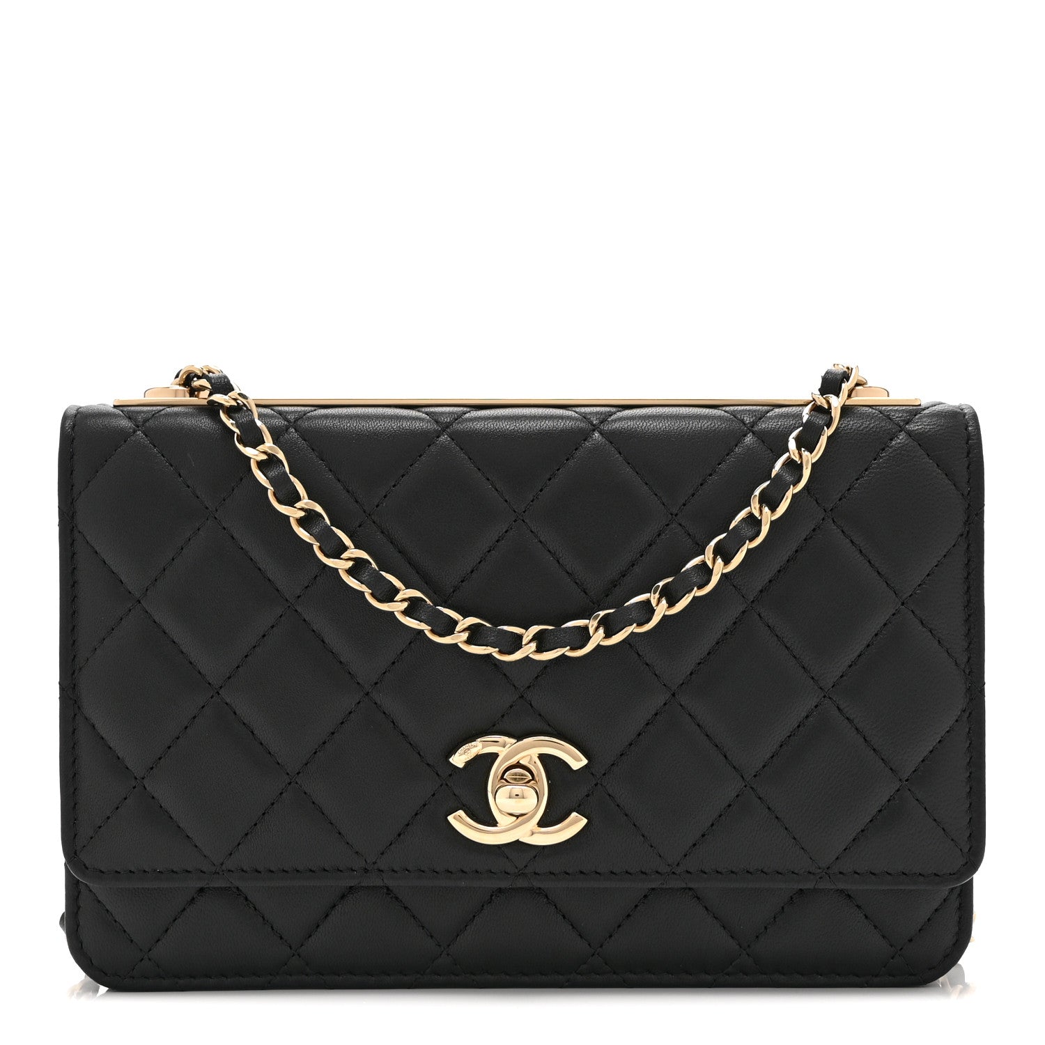 Lambskin Quilted Trendy CC Wallet On Chain WOC Black