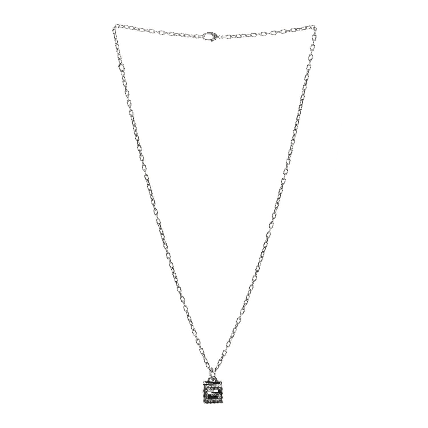 Sterling Silver Textured Square G Pendant Necklace