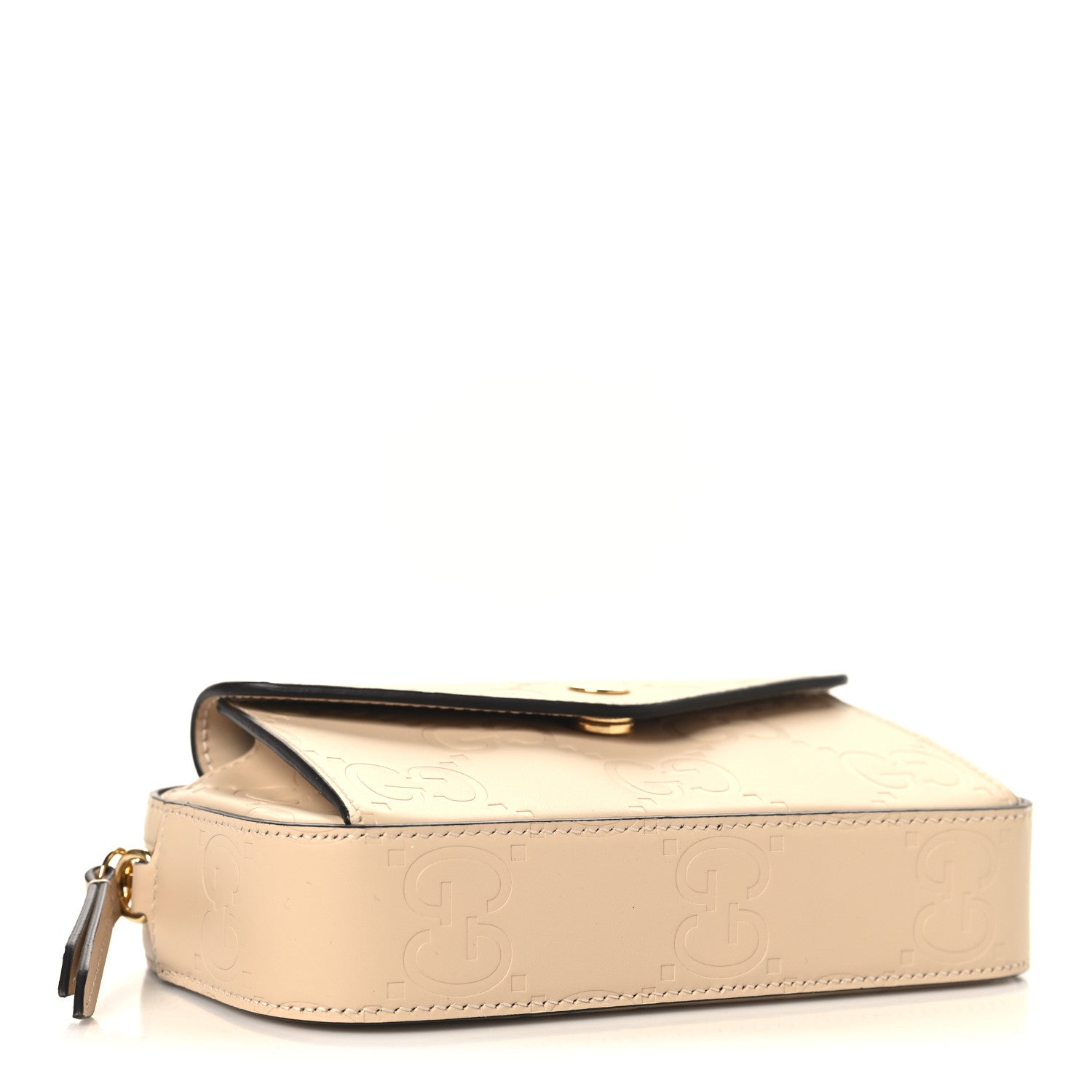 Calfskin GG Super Mini Debossed Chain Wallet Light Beige