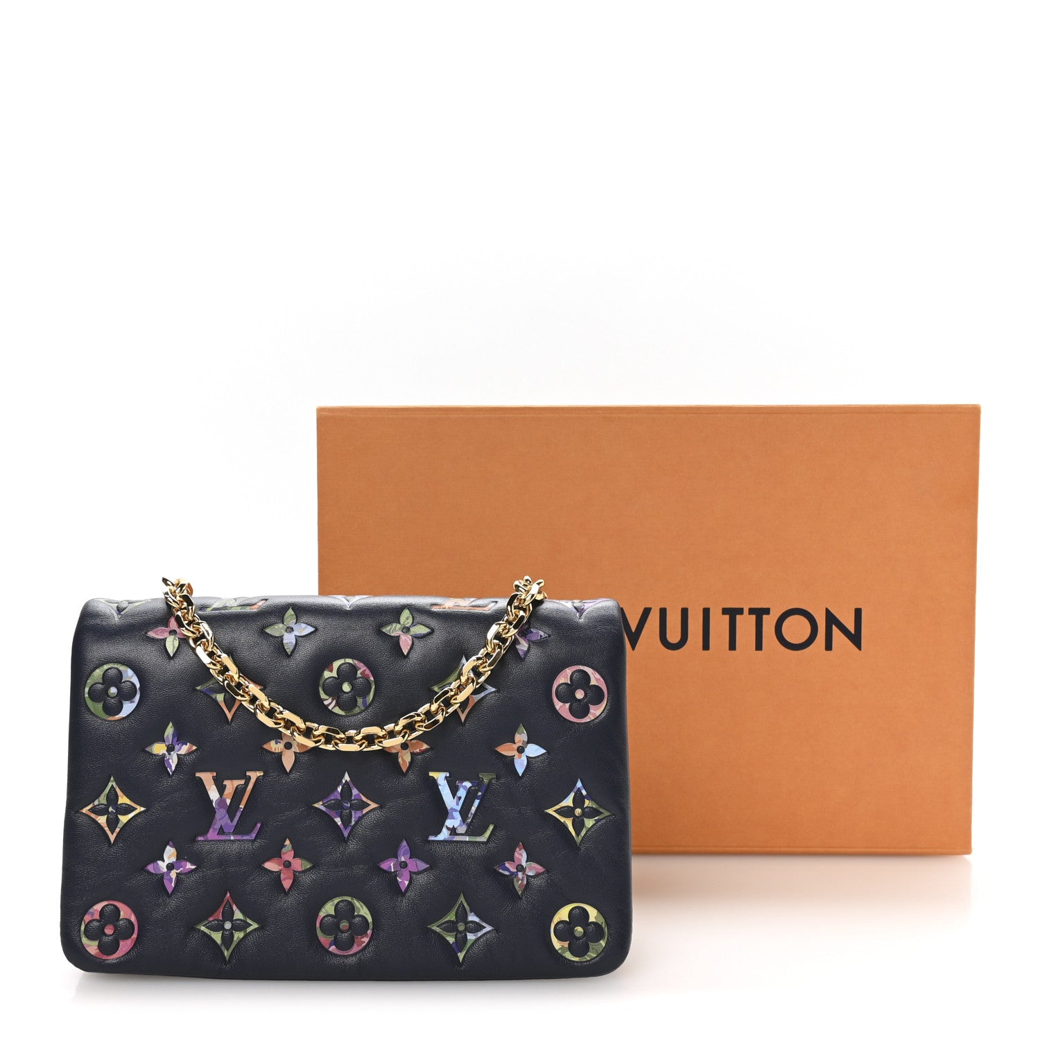 Lambskin Embossed Monogram LV Garden Pochette Coussin Navy