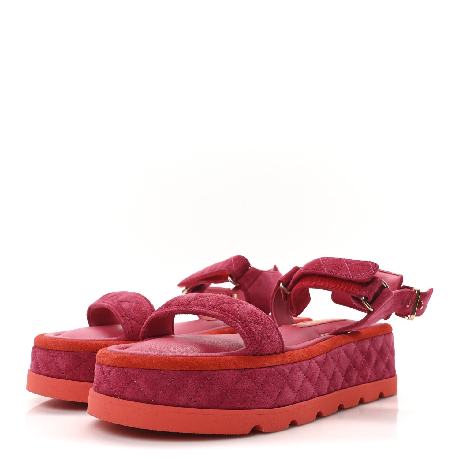 Suede Quilted Platform Sandals 37.5 Red Light Red