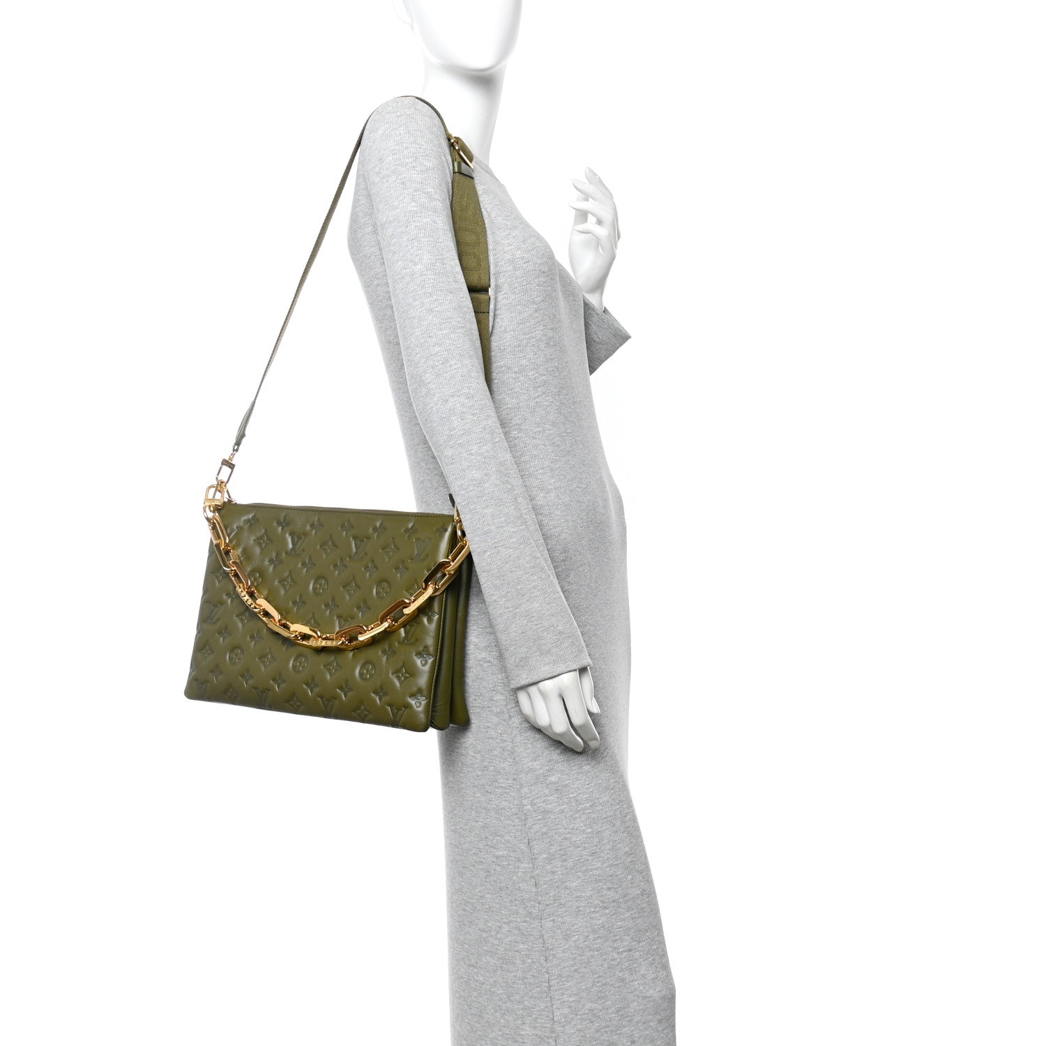 Lambskin Embossed Monogram Coussin MM Khaki