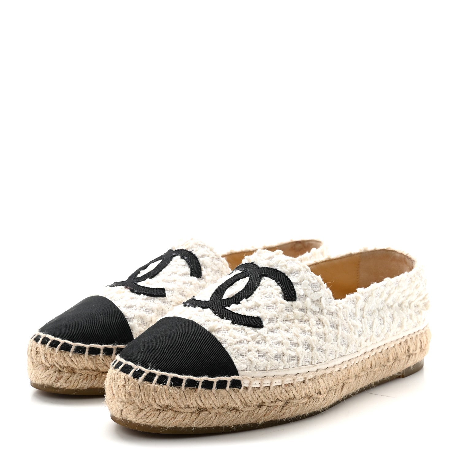 Tweed Grosgrain CC Espadrilles 36 White Black