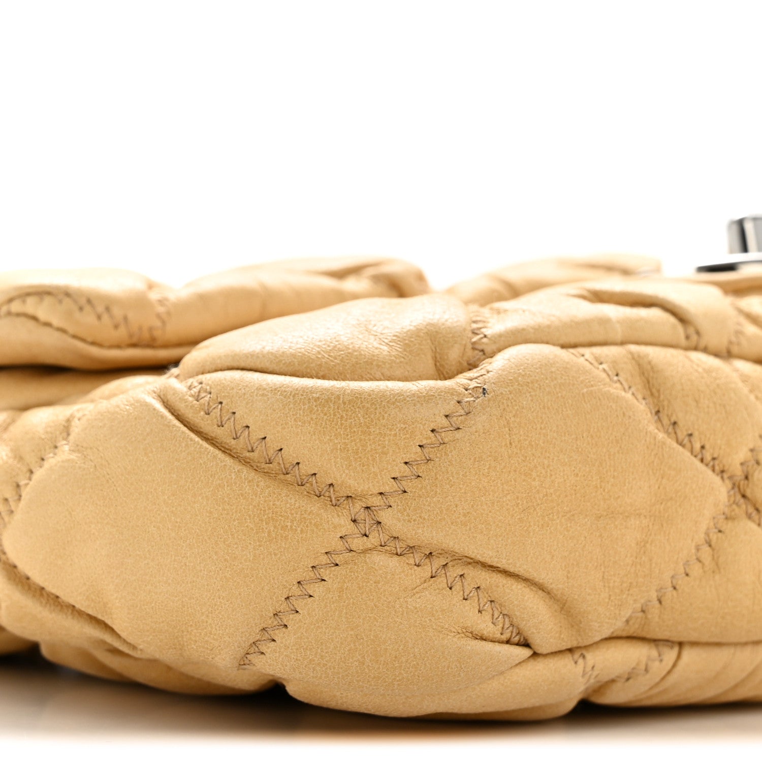 Calfskin Quilted Medium Bubble Quilt Flap Bag Beige