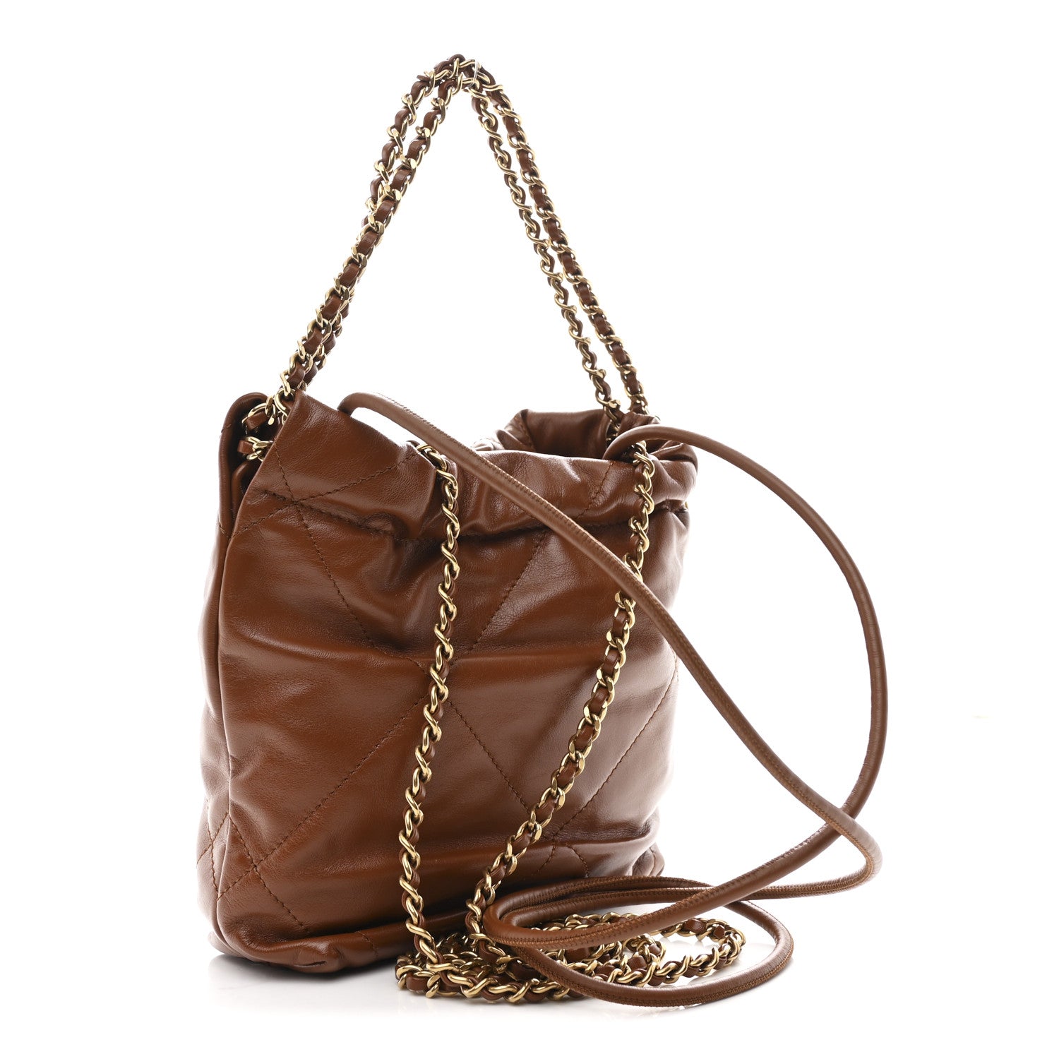 Shiny Calfskin Quilted Mini Chanel 22 Light Brown