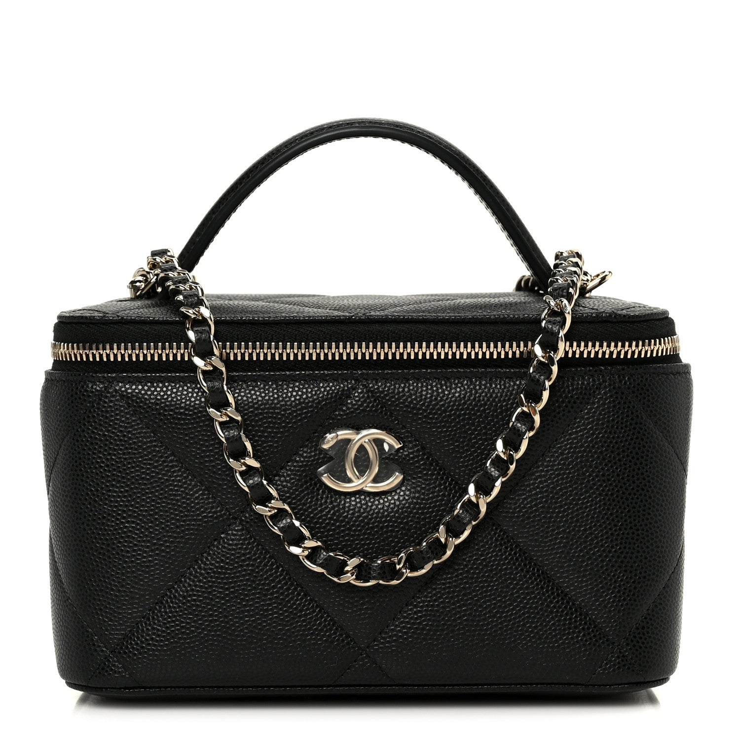 Caviar Quilted Top Handle Long Vanity Black