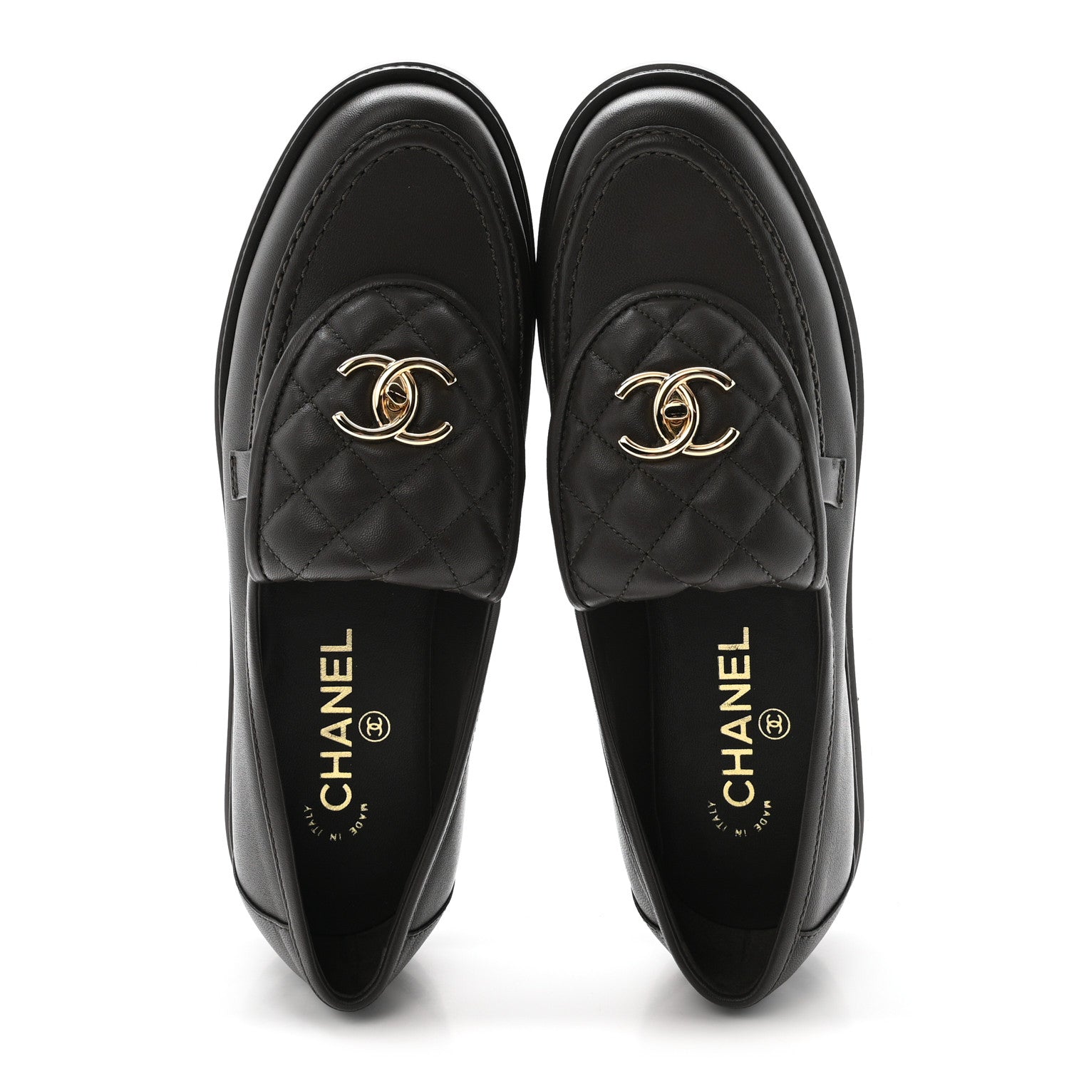 Lambskin Quilted CC Turnlock Loafers 39.5 Dark Brown