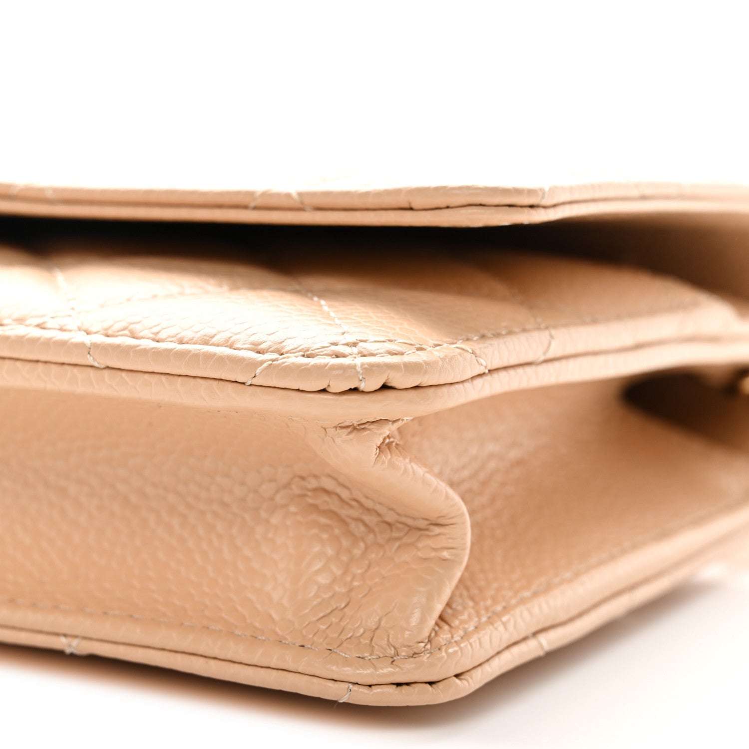Caviar Quilted Wallet on Chain WOC Beige