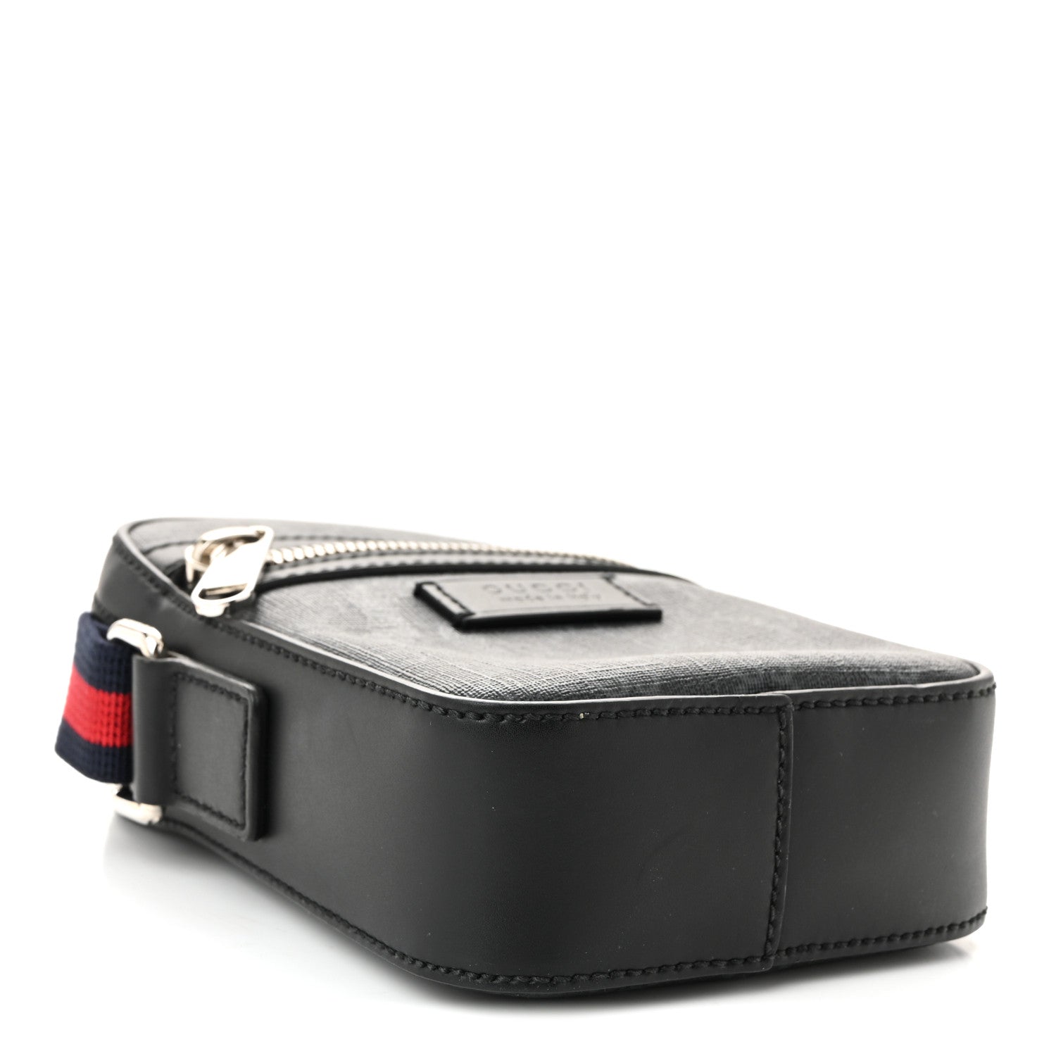 GG Supreme Monogram Appia Calfskin Web Small Camera Messenger Bag Black Grey