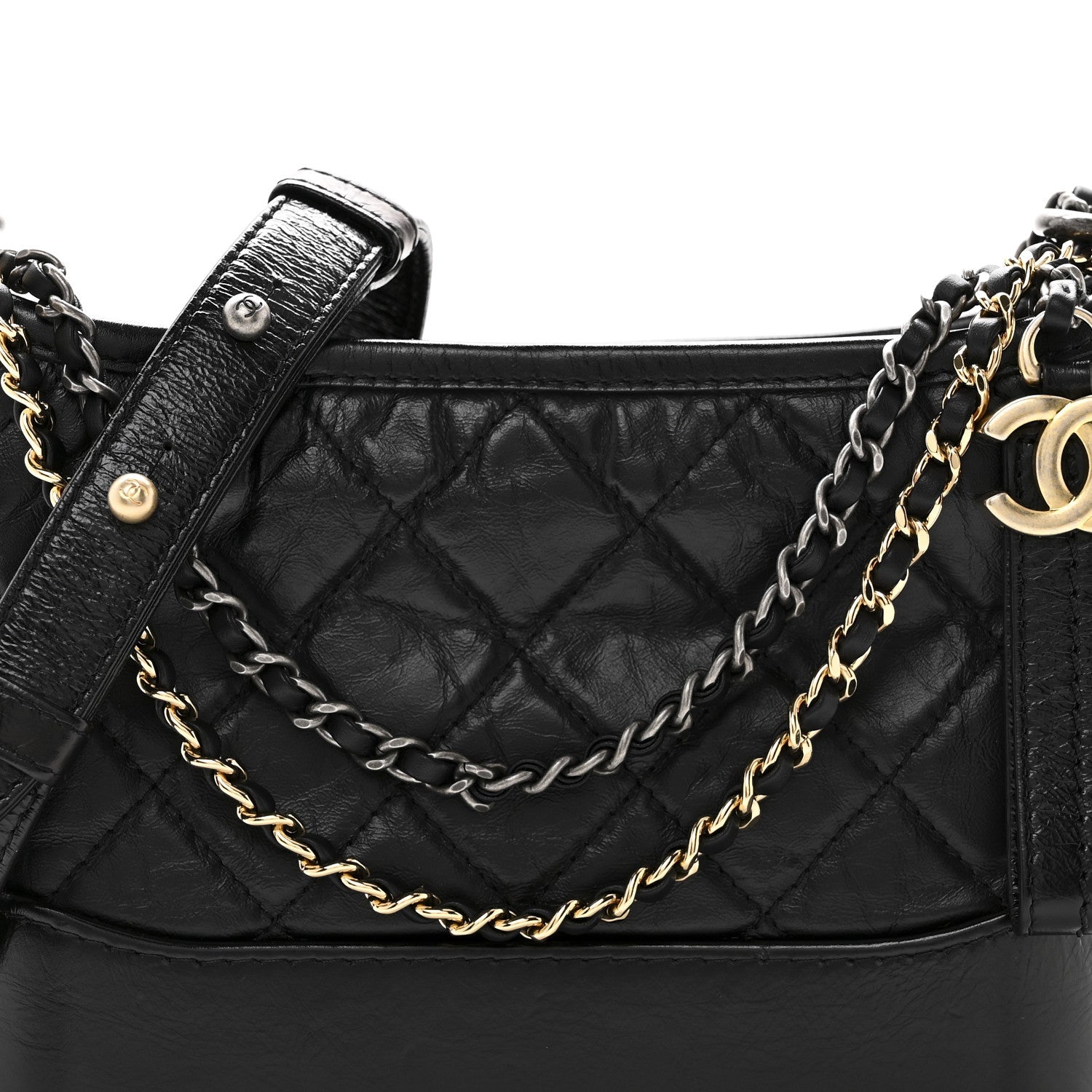 Aged Calfskin Quilted Small Gabrielle Hobo Black
