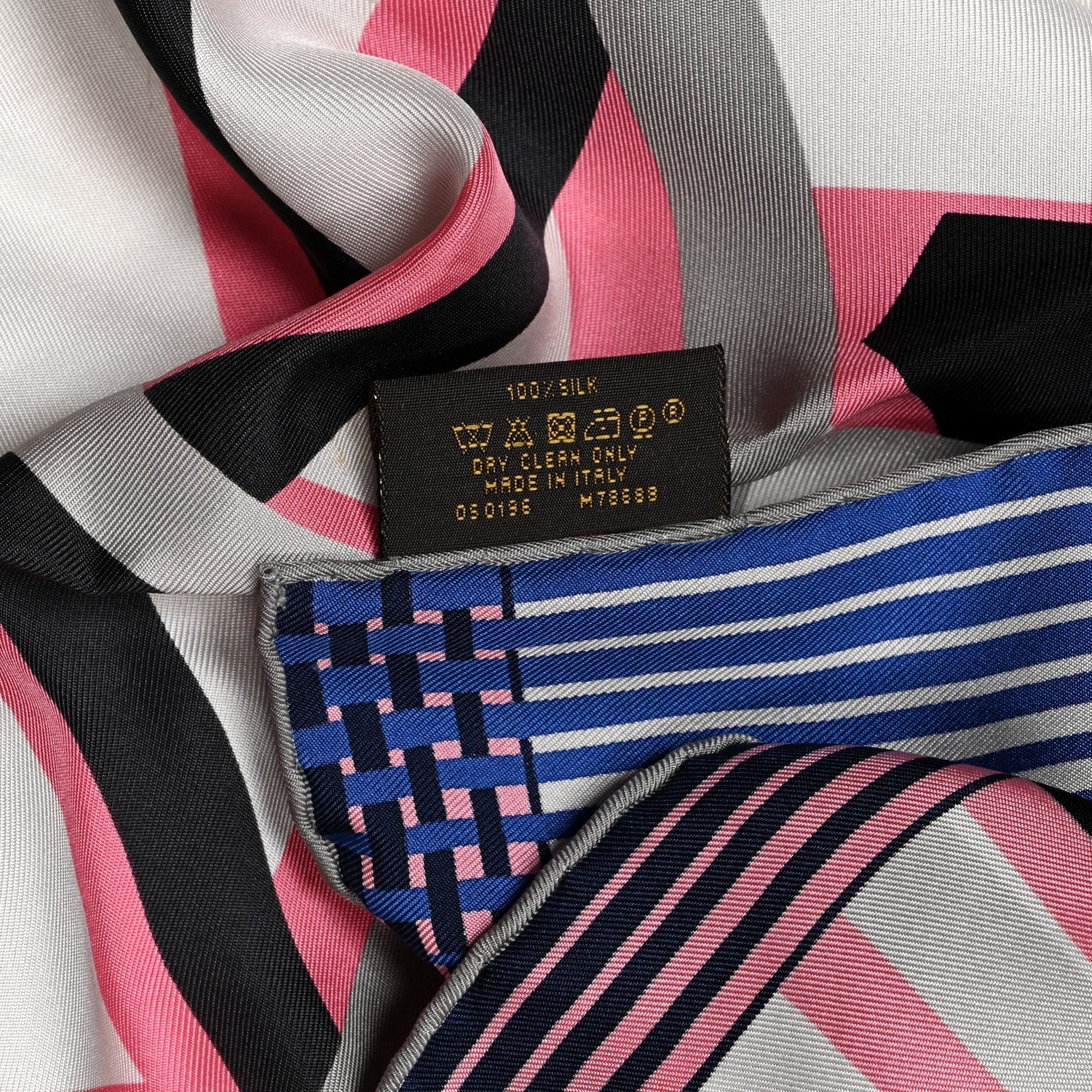 Silk LV Monogram Square Scarf Blue Pink