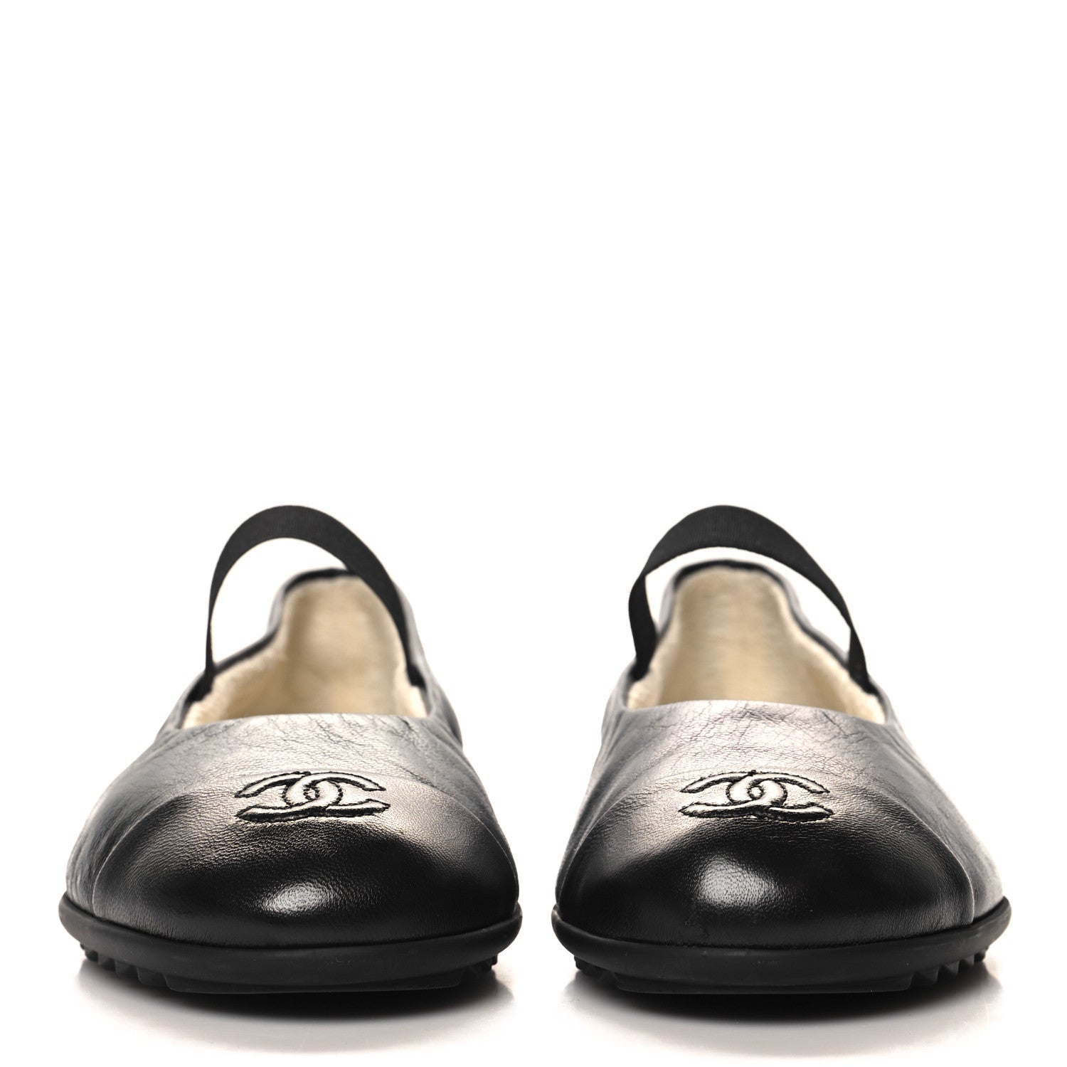 Lambskin Cap Toe CC Mary Jane Flats 37 Black