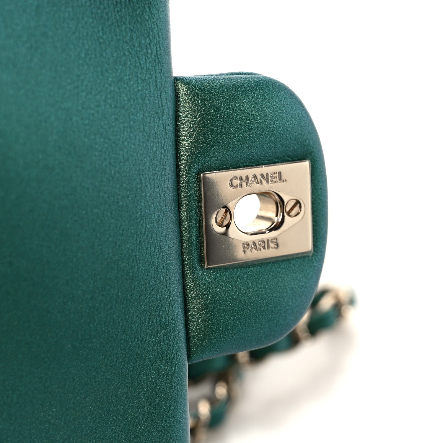 Iridescent Lambskin Quilted Mini Rectangular Flap Green