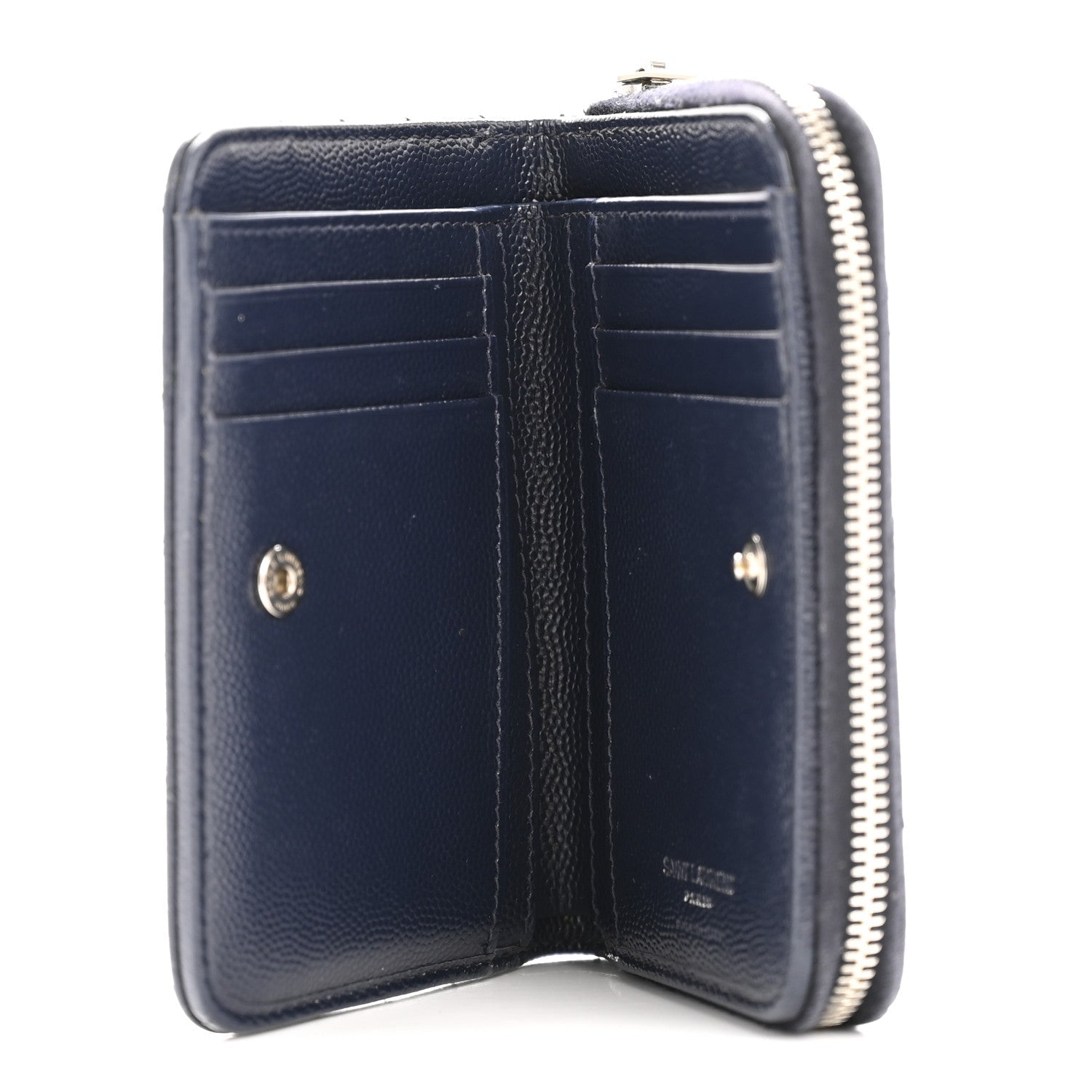 Grain De Poudre Matelasse Chevron Monogram Compact Zip Around Wallet Deep Marine