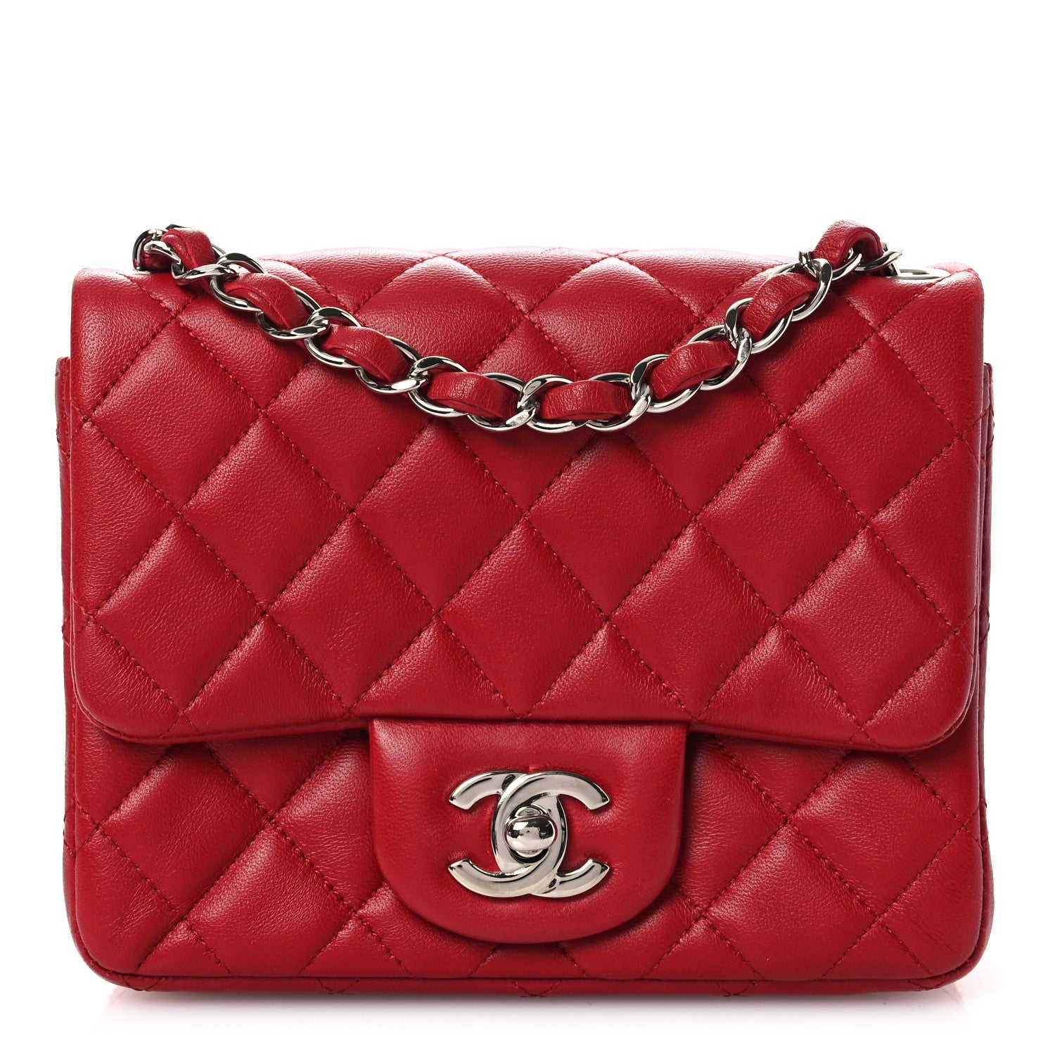 Lambskin Quilted Mini Square Flap Red