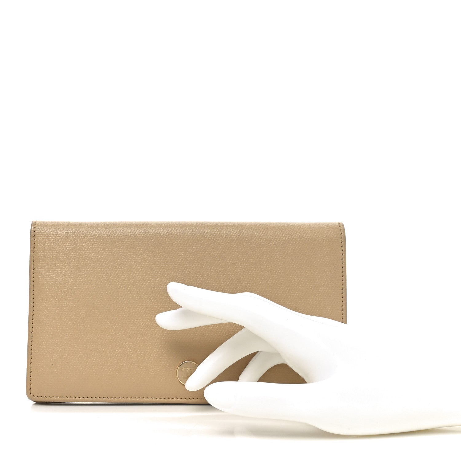 Grained Calfskin CC Button Yen Wallet Beige