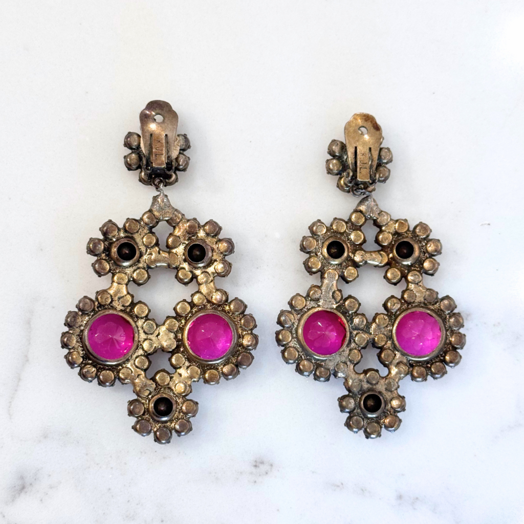 Pink White Crystal Chandelier Earrings