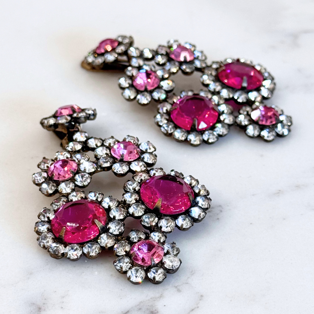 Pink White Crystal Chandelier Earrings