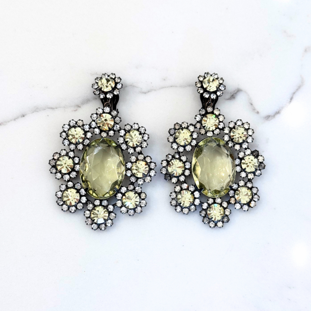 Yellow White Crystal Chandelier Earrings