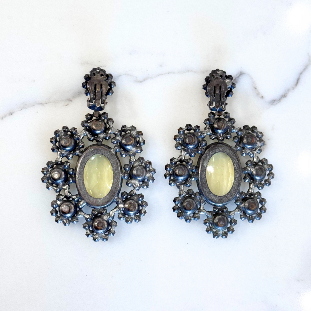 Yellow White Crystal Chandelier Earrings