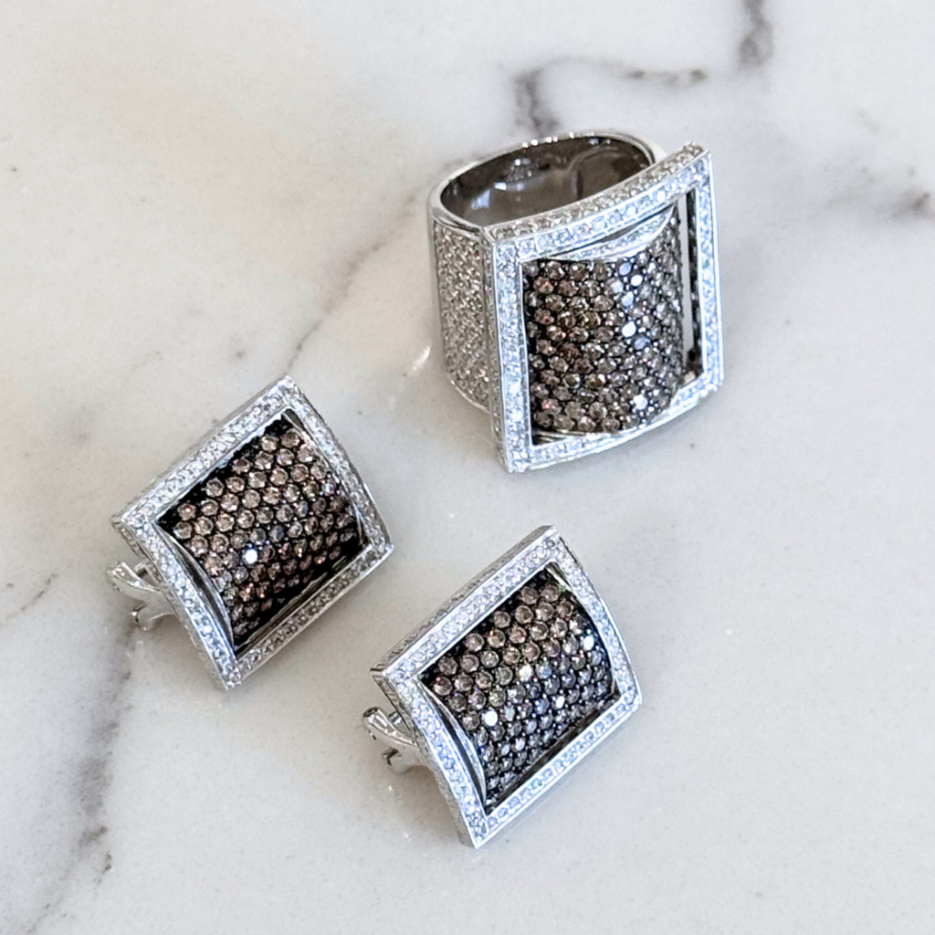Square Cognac 18K Diamond Ring
