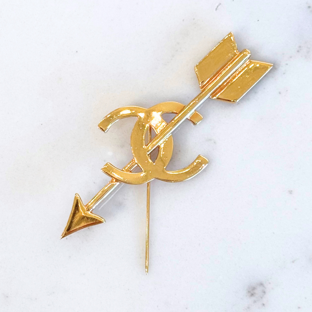 Chanel Gold CC Arrow Brooch Pin