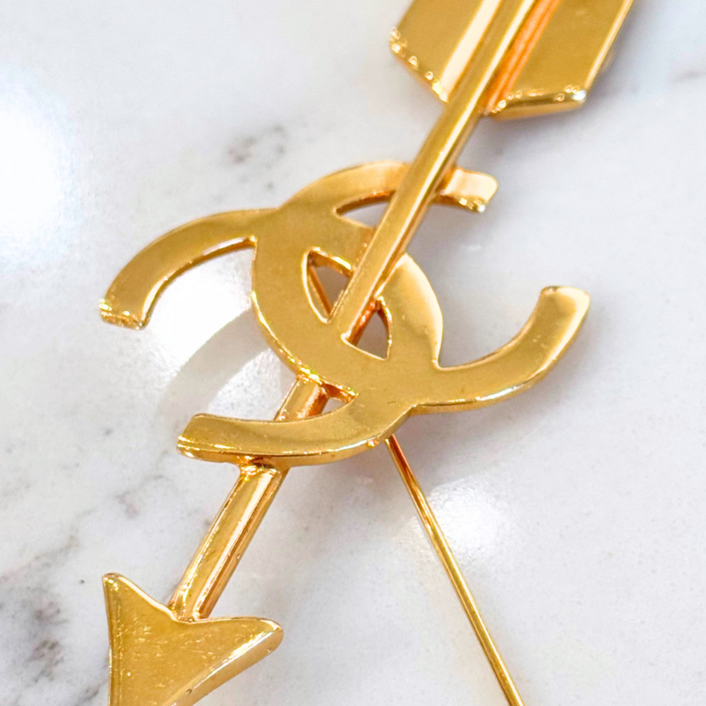 Chanel Gold CC Arrow Brooch Pin