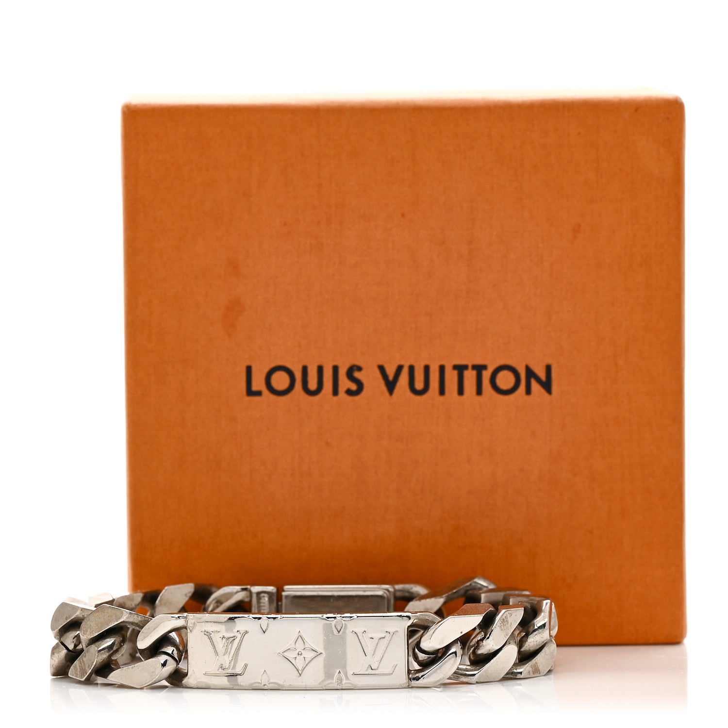 Zamac Palladium Monogram Chain Bracelet Silver