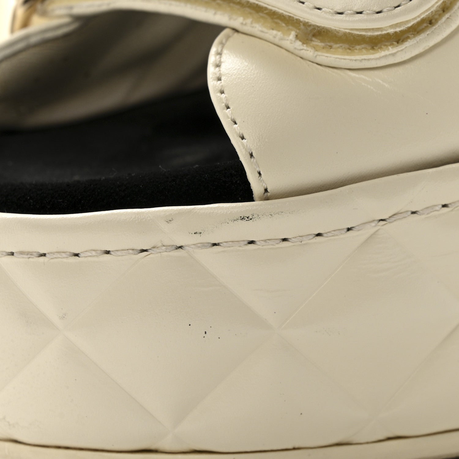 Shiny Calfskin Quilted Wedge Sandals 36 Ivory