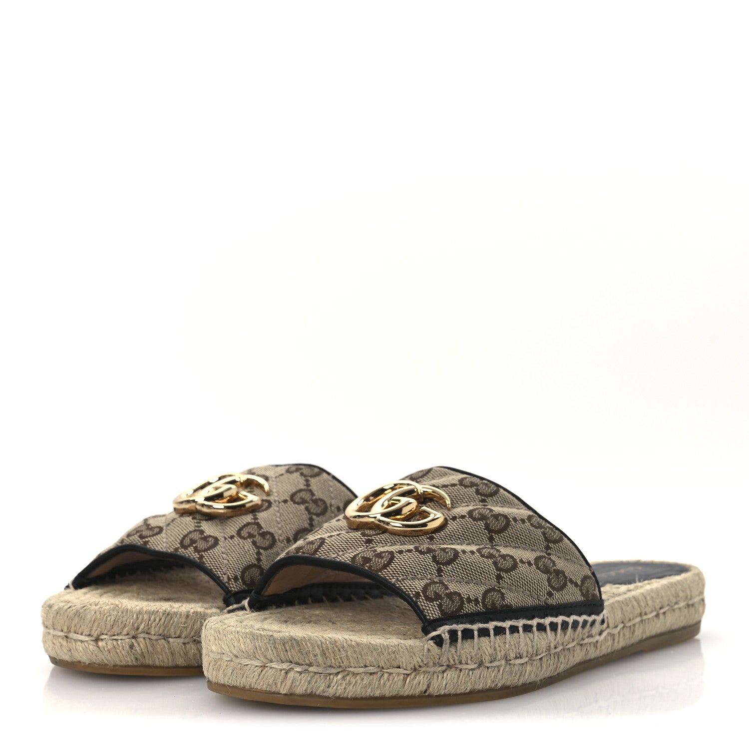 Monogram Matelasse GG Marmont Espadrille 20mm Slide Sandals 37.5 Beige Ebony Black